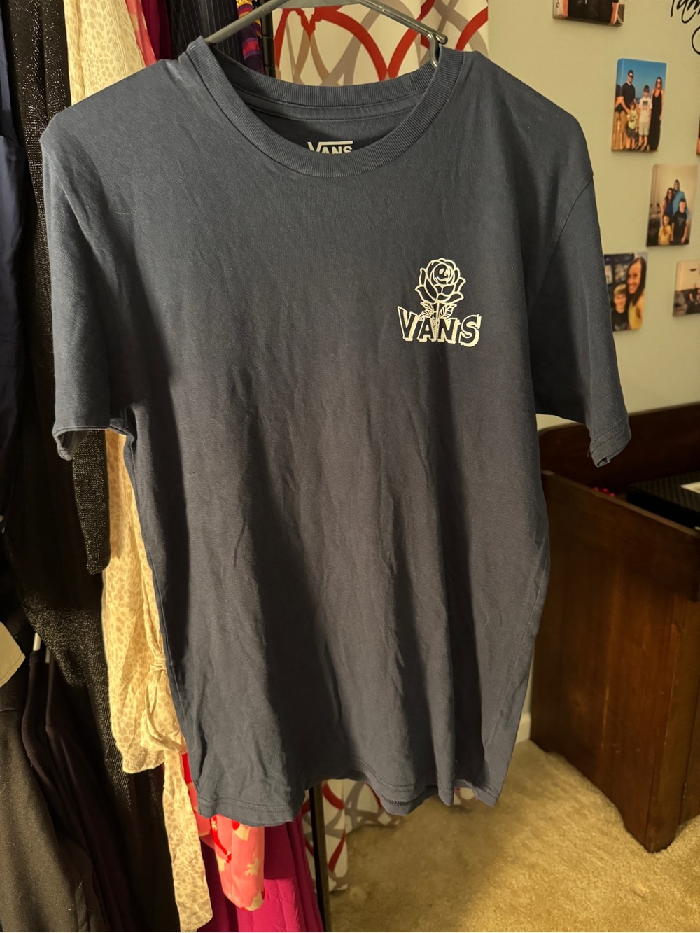 Vans Navy Short-Sleeve Tee with White Rose Chest Logo
